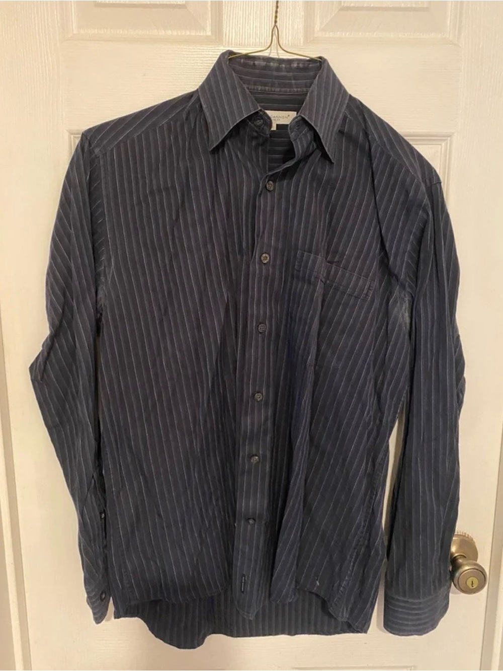 Men's Navy Pinstripe Long-Sleeve Dress Shirt